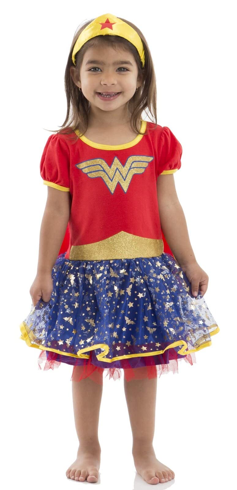 WB Warner Bros. Justice League Wonder Woman Toddler Girls Short Sleeve Costume Cape Dress & Headband 2T - Image 4